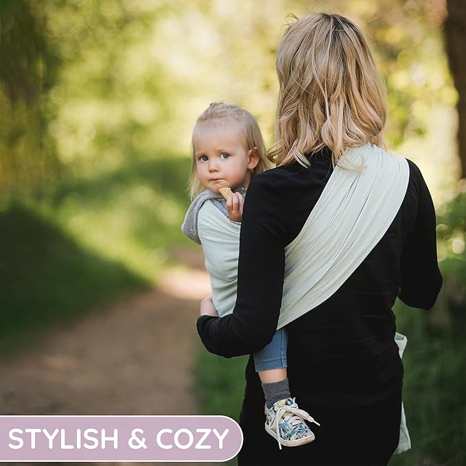 Baby Sling Carrier – Breathable 100% Cotton Wrap for Infant Support, Ring Sling Baby Carrier – Adjustable Muslin Fabric, Light Green Baby Carrier Newborn to Toddler – Soft Chest Hold for Travel