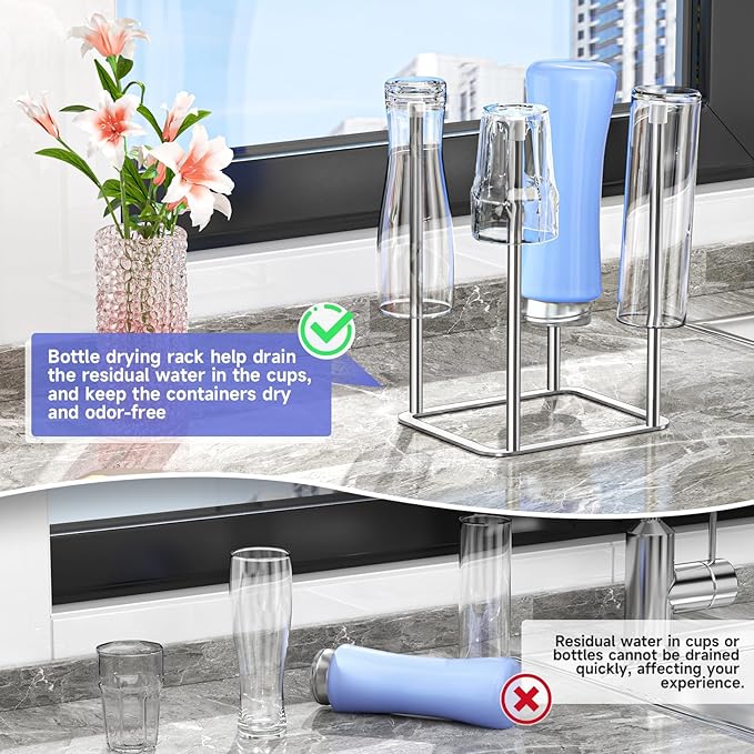Water Bottle Drying Rack Reusable Bottle Rack Dryer Kitchen Stand Holder Stainless Steels Countertop Baby Bottle Drying Rack Water Cup Drying Rack for Plastic Bags, Bottles and Cups Silver