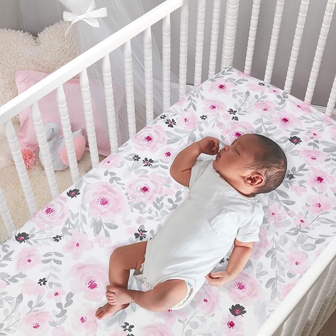 Bedtime Originals Blossom Pink Watercolor Floral 3-Piece Baby Crib Bedding Set