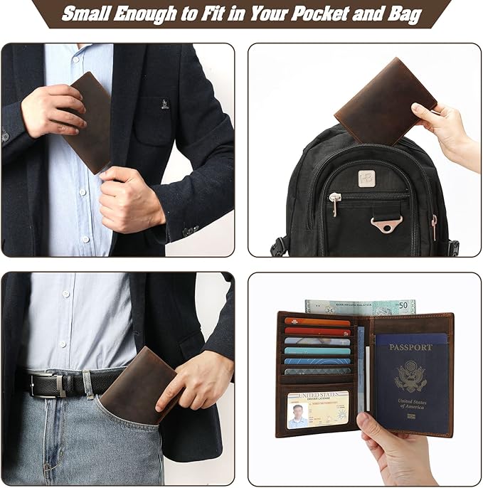 Jack&Chris Leather Passport Holder RFID Blocking Passport Travel Wallet Cover Case for Men Women Brown JC17