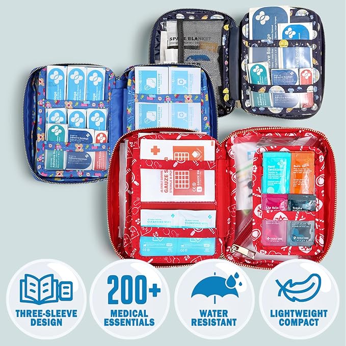 EVERLIT Care Rescue Pack | Family-Friendly First Aid Kit for Kids with 200 Pcs Medical Supplies | Travel-Friendly Compact Storage Bag for Home, Car, Travel, Camping, Adventure (Christmas)