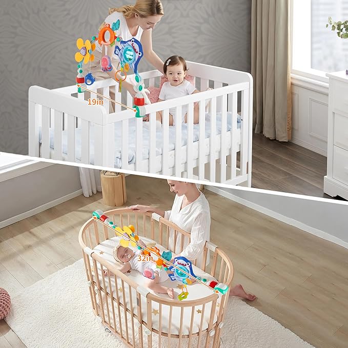 Baby Stroller Arch Toy, Car Seat Toys, Adjustable Arch Stroller toy with Hanging Sensory Activity toys,fits on Baby Bouncer, Bassinet, Stroller, Crib and Car Seats for baby infant Boy Girl 0-18 Months