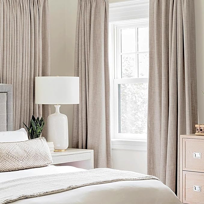MIULEE Linen Texture Curtains, 2 Pack Blackout Thermal Insulated Khaki, 52x120 Inch Grommet Room Darkening Curtains/Draperies for Bedroom, Living Room, Nursery