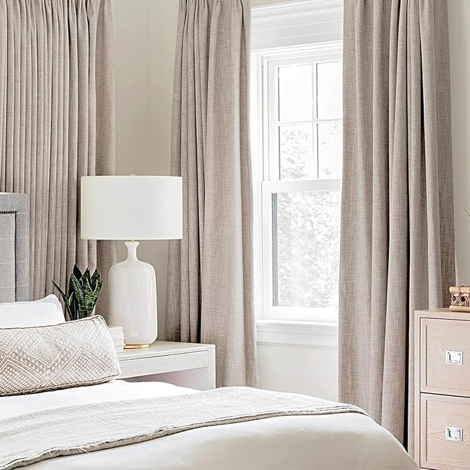 MIULEE Blackout Curtains for Bedroom Polyester Texture Thermal Insulated Natural Khaki Grommet Room Darkening Curtains & Drapes Luxury Decor for Living Room Nursery 52 x 90 Inch (2 Panels)