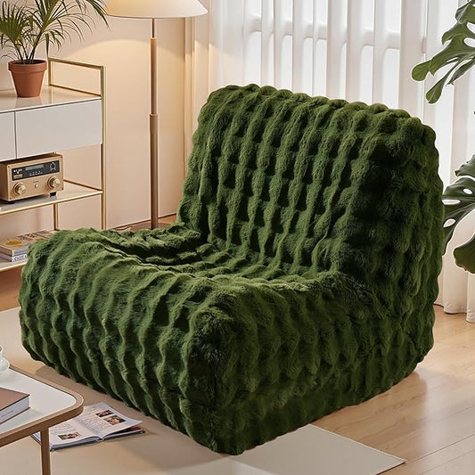 Modern Bean Bag Chair, Large Bean Bag Couch for Adults with Memory Foam Filled, Soft Faux Bunny Fur Lazy Chair for Living Room Bedroom Dorm Apartment, No Assembly Required, Green