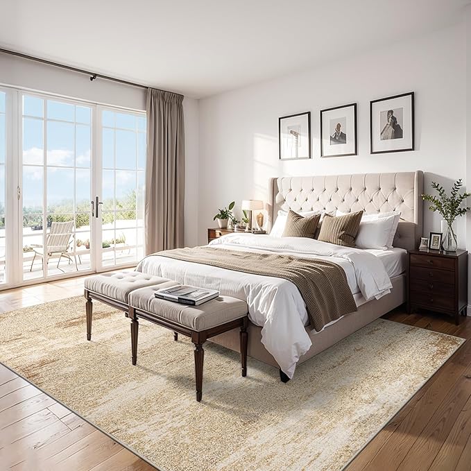 6x9 Area Rugs for Living Room - Washable Rug Modern Abstract Soft Large Neutral Non-Slip Carpet Indoor Floor Stain Resistant Thin Carpets for Bedroom Dining Room Farmhouse Nursery Home Office Beige