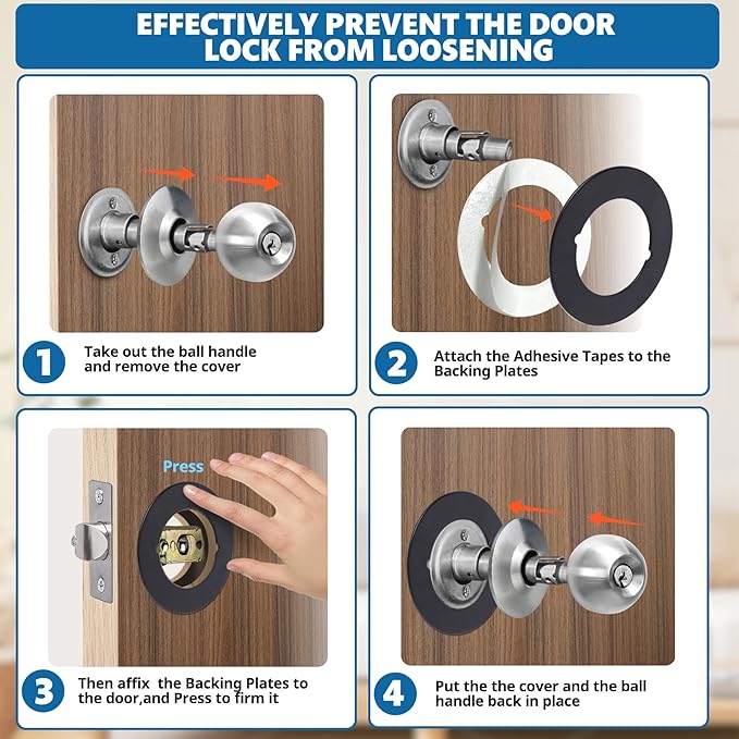 2 Pcs Upgraded Door Knob Plates with Double-Sided Tape –Thick Stainless Steel Scar Plates for Deadbolts & Knobs, Durable Lock Hole Covers for Fixing Loose Knobs and Damaged Areas(Matte Black)