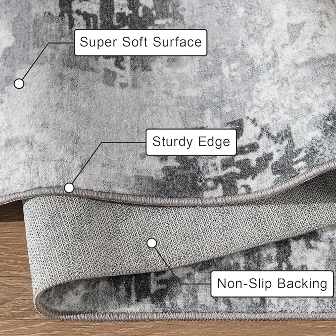 Kelarea Living Room Rug 5x7 Grey Rug Machine Washable Large Area Rugs, Non Slip Abstract Vintage Indoor Carpet for Bedroom, Nursery, Classroom, Dining Room, Home Office