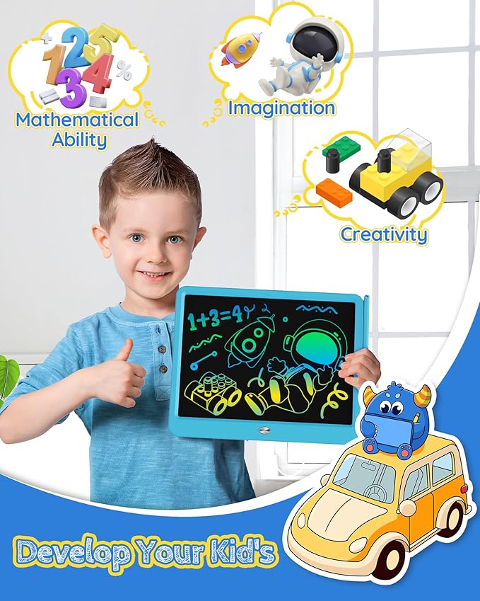 TEKFUN LCD Writing Tablet for Kids Boys Toys, 12 Inch Erasable Doodle Board Colorful Doodle Pad, Mess Free Coloring Board Games Toys Gifts for Toddlers Boys Adults (Blue)