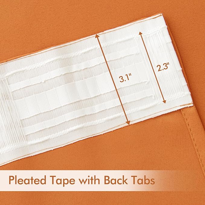 MIULEE Orange Back Tab Blackout Curtains 96 Inch Long 2 Panels Set for Living Room Bedroom, Rod Pocket/Pinch Pleated Long Fall Thermal Insulated Room Darkening Light Blocking Floor to Ceiling Drapes