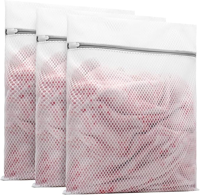 Muchfun 3Pcs Durable Honeycomb Mesh Laundry Bags for Delicates 16 x 20 Inches (3 Large)