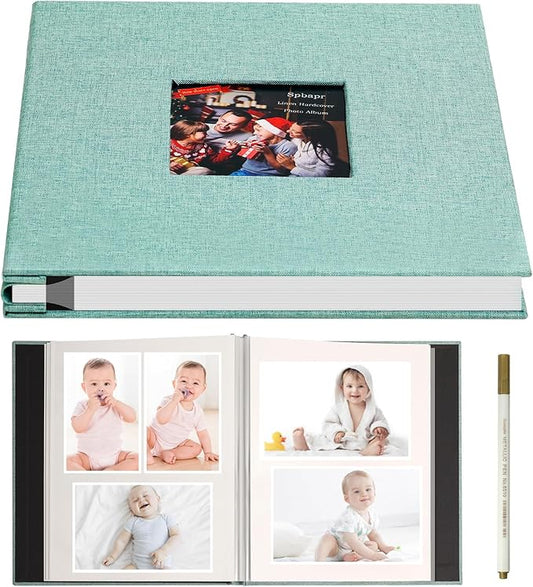 Spbapr Large Photo Album Self Adhesive 3x5 4x6 5x7 8x10 Pictures Magnetic Scrapbook 40 Blank Pages Linen Cover DIY Album with A Metal Pen Turquoise
