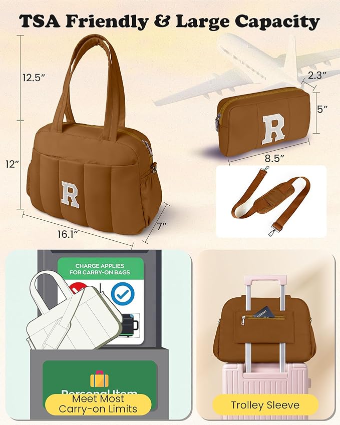 Girly Gift for Women-Duffle Bag with Letter, Carry On Bags for Women，Overnight Bag with Wet Pocket，Lightweight Travel Bags Personalized Gym Tote with Makeup Pouch