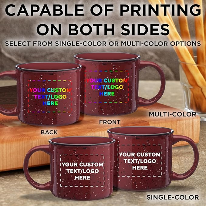 DISCOUNT PROMOS Custom Ceramic Campfire Coffee Mugs 13 oz. Set of 10, Personalized Bulk Pack - Perfect for Tea, Espresso, Cappuccino, Hot Cocoa - Maroon