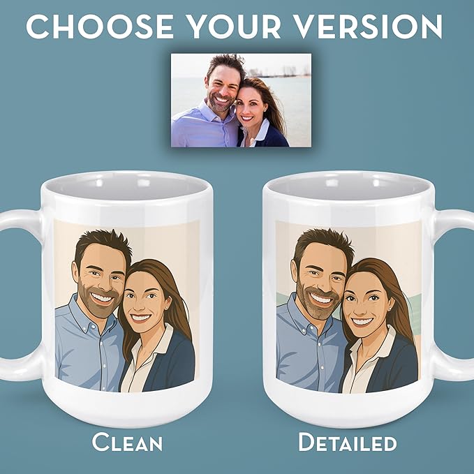 Personalized Coffee Mug, Custom Drawing Portrait Gift, Funny Customized Coffee Gift for Men & Women, Custom Mugs with Pictures, Green 15oz Customized Ceramic Tea Cup
