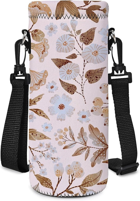 RICHEN Neoprene Water Bottle Carrier Bag with Adjustable Shoulder Strap,Insulated Water Bottle Cover for Stainless Steel/Glass/Plastic Bottles