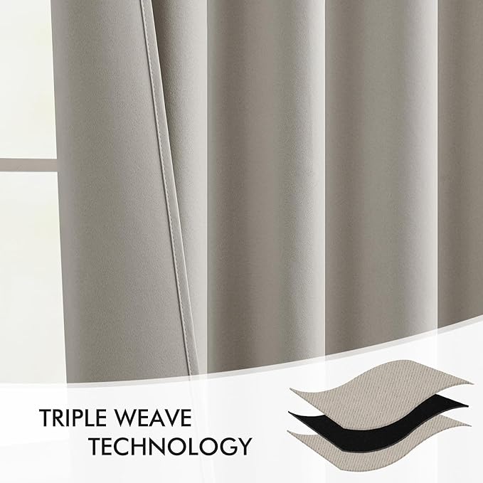 MIULEE Natural Back Tab Blackout Curtains 72 Inches Long 2 Panels Set for Living Room Bedroom Privacy, Rod Pocket/Pinch Pleat Thermal Insulated Room Darkening Pleated Light Blocking Drapes