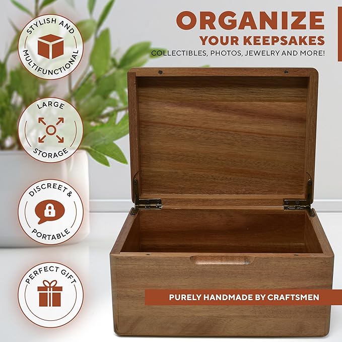Mom Gifts from Daughters - Custom Wooden Box, Personalized Mothers Day Gift Ideas for Mom, Acacia Wood Keepsake Chest for Memories, Memorabilia Box with Hinged Lid, Bday Gift Customized, 8x6x4 in