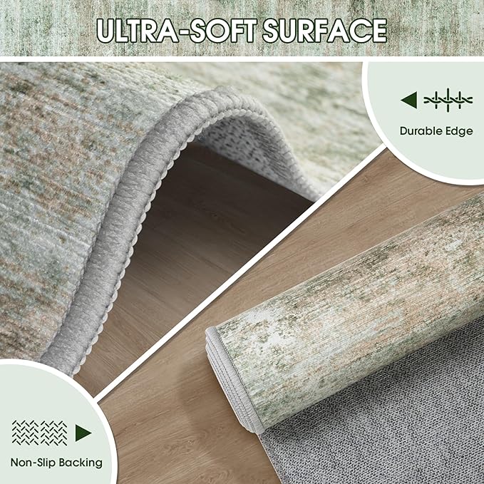 Washable Modern Abstract Kitchen & Hallway Runner Rug, 2'6''x8', Green with Non-Slip Backing