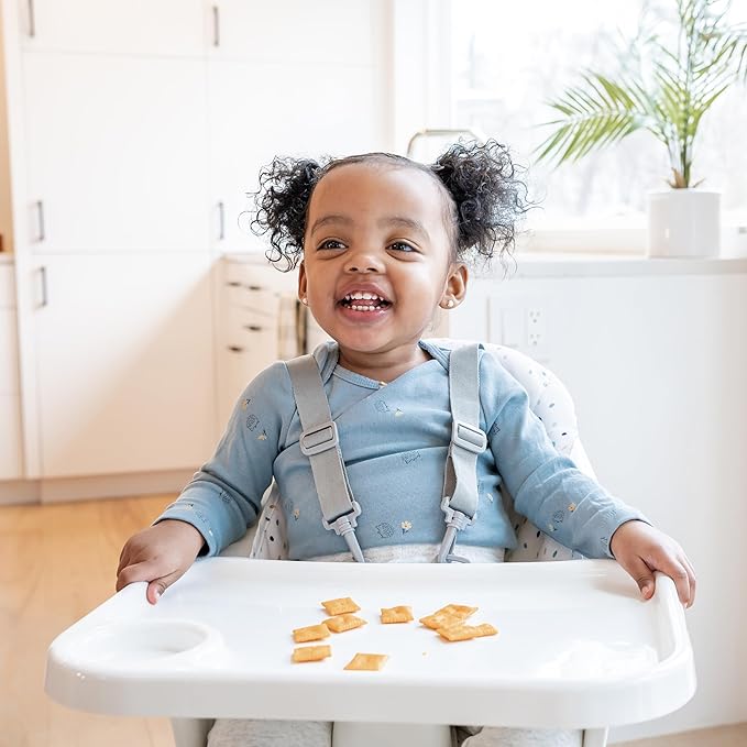 Regalo High Chair with Jelly Bean Seat Pad for Babies and Toddlers, Award Winning Brand, Removable Oversized Tray with Cup Holder, Five Point Harness, White
