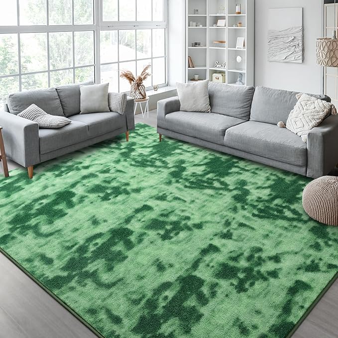 Kimicole 5x8 Washable Area Rugs for Bedroom Living Room, Low Pile Ulta-Thin Solid Color Rug, Non-Slip Soft Fluffy Carpet for Nursery Kids Room Dorm Room Home Decor (Green)