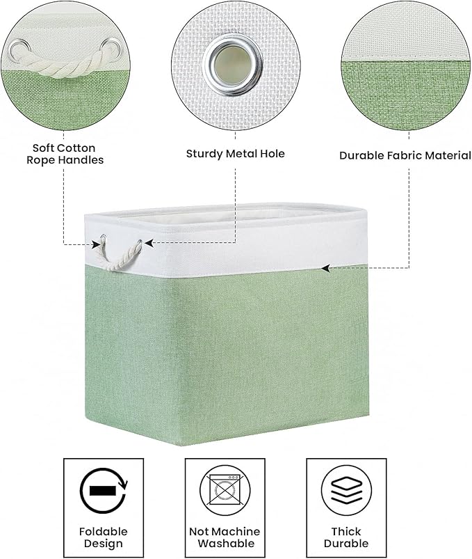 Bidtakay Large Storage Baskets for Nursery Toy Organizer Collapsible Organizing Baskets 17x12x15 In Green Canvas Bins for Organizing Set of 2 Clothes Decorative Baskets for Home Office Room Decor
