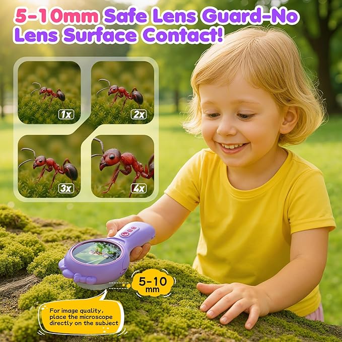 Flooyes Microscope for Kids 5-12, 5MP HD Digital Handheld Microscope with 4X Magnification, Mini Pocket Portable MicroScope Educational Science Toys Birthday Gifts for Age 4 5 6 7 8 9 10 11 Girls