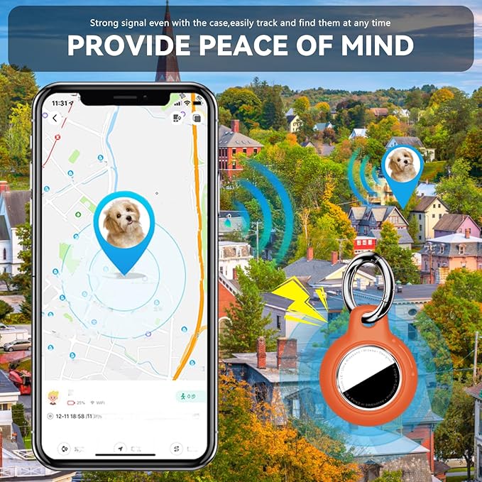 Upgrade Waterproof 2 Pack Airtags Holder with Apple Airtags Keychain, Hard PC Air Tag Case, Anti-Scratch & Shock Air tag Holder, Men's Women's Keyrings & Keychains-Orange+Mint Green