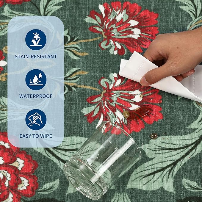 GarveeHome Floral Botanical Washable 9x12 Area Rug for Living Room Soft Grey Green Vintage Boho Cottage Large Rugs Low Pile Carpet for Bedroom Dining Nursery Rug