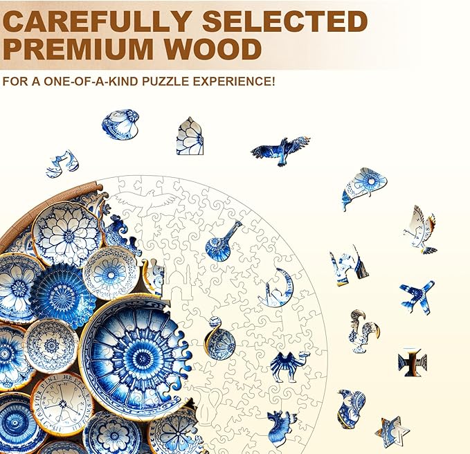 Jigfoxy Wooden Puzzles for Adults, Azulejo Dreams – Port Wood Puzzles Adult, Unique Animal Shape Wooden Jigsaw Puzzles for Adults, Birthday Gifts for Puzzle Lovers, Friend (S-8.5 * 8.4in-100pcs)