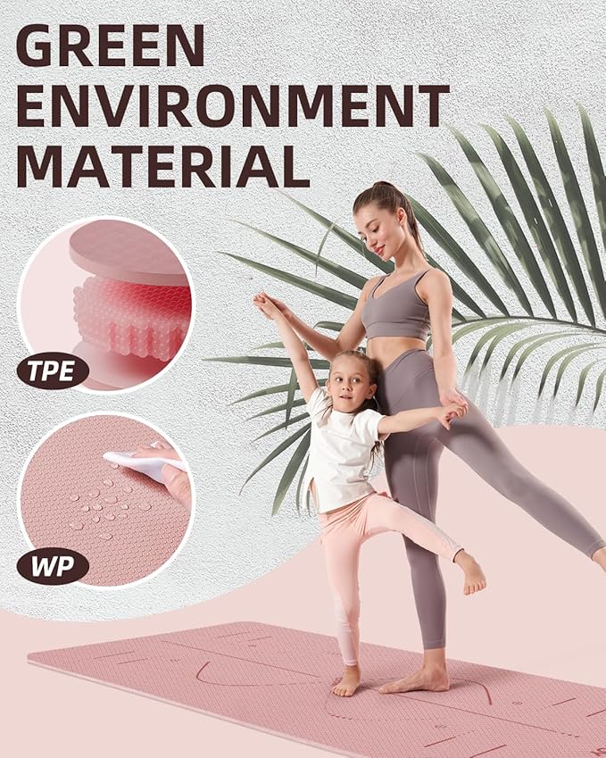 YOTTOY Yoga Mat, 72"x 32"x1/3" Extra Wide Non-Slip Exercise Fitness Yoga Mats,Eco-Friendly TPE Exercise Mats for Women Men Home Workout with Strap Bag