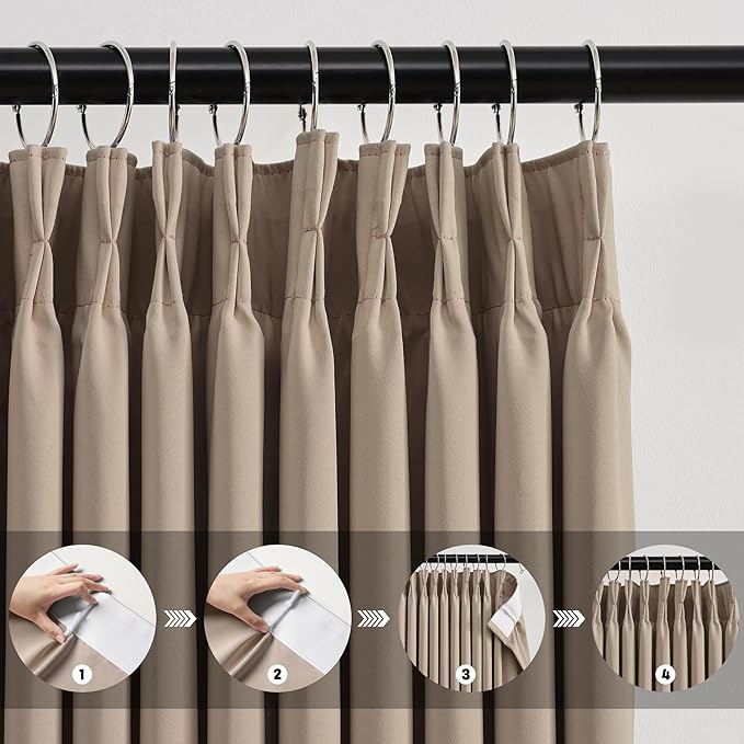 KEQIAOSUOCAI Extra Wide Pinch Pleated Blackout Living Room Curtains 102 Inches Long, Triple Weave Thermal Insulated Window Light Blocking Panels for Patio/Hall/Porch (Khkai, W80 x L102, Set of 2)