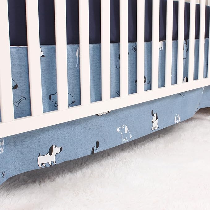 CaSaJa Baby 3-Piece Crib Bedding Set for Boys Girls, Including Soft Quilted Comforter(Blanket), Fitted Crib Sheet and Skirt, Soft Nursery Bedding Set Made of Silky Comfy Materials, Good Luck Puppy