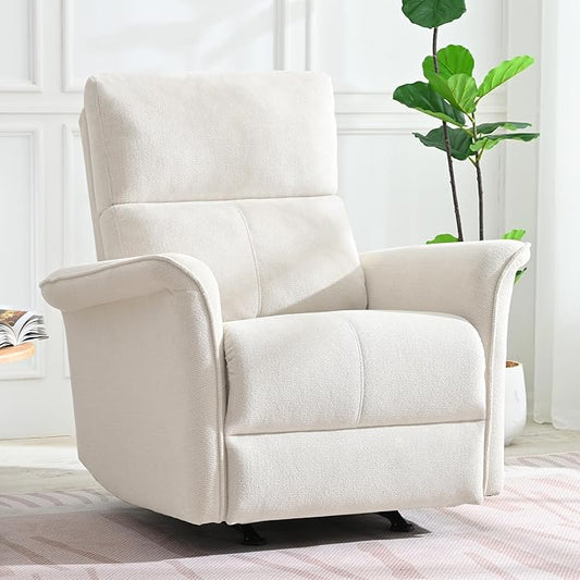 Manual Rocker Recliner Chair with Glider Motion for Nursery, 160° Recline & Wide Armrests - Overstuffed Snowflake Fleece Nursery Chair for Small Spaces, Living Room, Bedroom