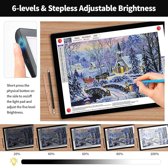 Rechargeable A4 Light Box for tracing with Padded case,Magnetic Light pad Built-in 2500mAH Battery,5 Levels of Brightness Light Table,Portable Light Board for Diamond Painting Drawing,Sketching,X-ray