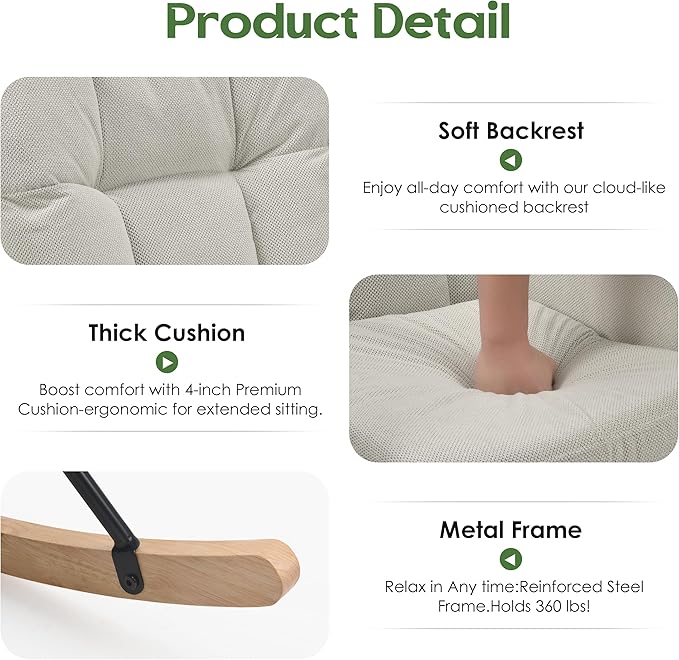 Rocking Chair Nursery, Teddy Baby Nursery Rocking Chairs, Modern Nursing Chair for Breastfeeding, Nursery Rocker for Small Spaces Indoor, Accent Glider Chairs for Living Room, Bedroom, Beige