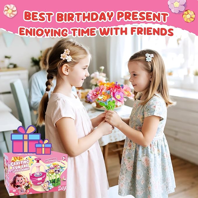 Einailvk Fabric Flower Bouquets Toys, DIY Flower Making Kit for Kids 3 4 5 6 7 8 9 10 11 12 Year Old Girl Birthday Christmas Gift, Art and Crafts Kit Toys for Girls 4-6 6-8 8-12 Year Old (RED)