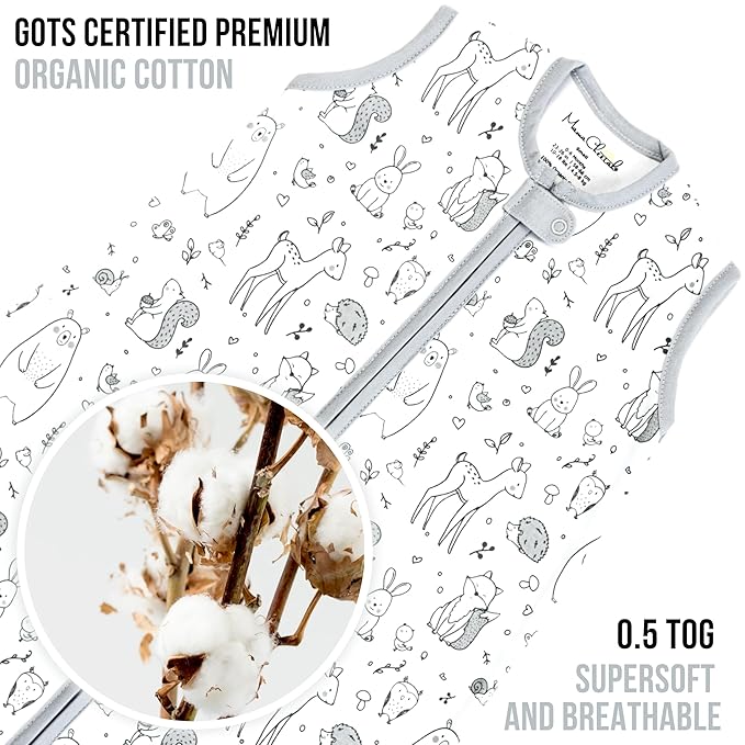 Mama Cheetah Baby Sleep Sack 0.5 TOG, Organic Cotton Baby Wearable Blanket with Two-Way Zipper, Swaddle Transition Baby Sleeping Bag for Newborn Infant Toddler Boy Girl, 6-12 Months