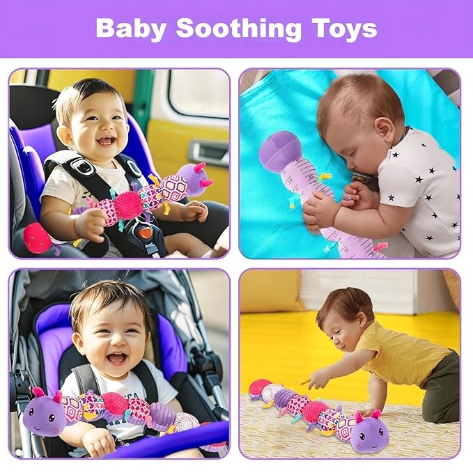 Baby Girls Toys 0-6 Month Baby Stuffed Animal Toys for 0-6 6-12 Months & A Pair of Wrist | Baby Musical Caterpillar Tummy Time Toy | Newborn Infant Sensory Toy for 1 2 Years Old Boys Girls.
