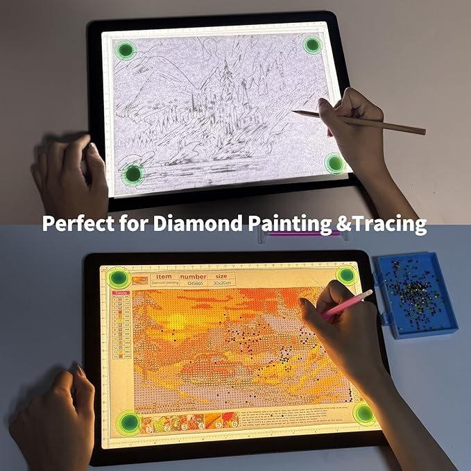Phylosal Rechargeable A4 Light Pad with Built-in Stand & Bag, Magnetic Tracing Light Box for Drawing, Diamond Art Light Board with Side Button, Super Bright Light Table for Diamond Painting, Sketching