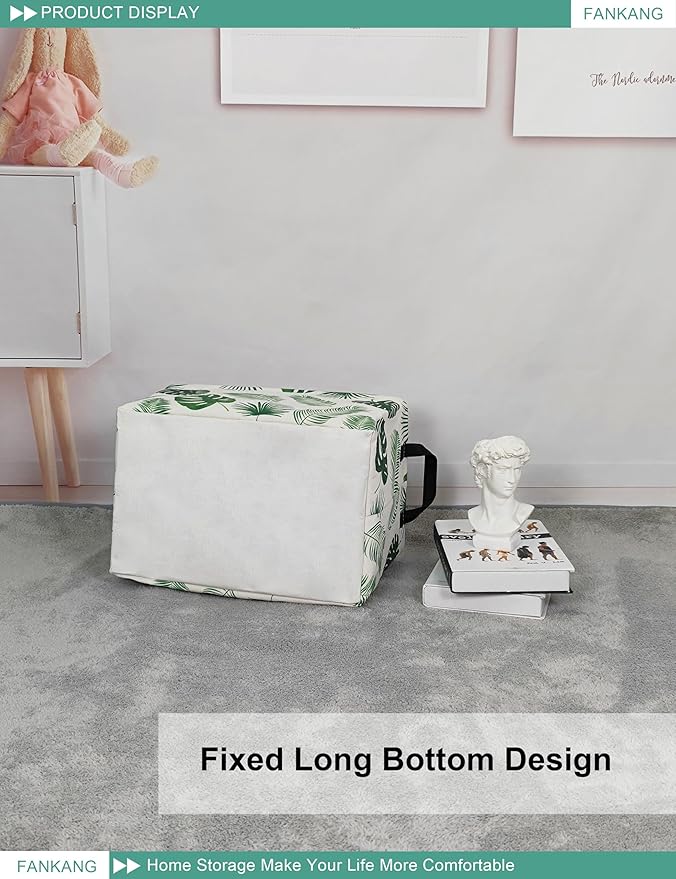 FANKANG Storage Bins, Nursery Hamper Canvas Laundry Basket Foldable with Waterproof PE Coating Large Storage Baskets for Kids Boys and Girls, Office, Bedroom, Clothes,Toys(Rec-Leaf ）