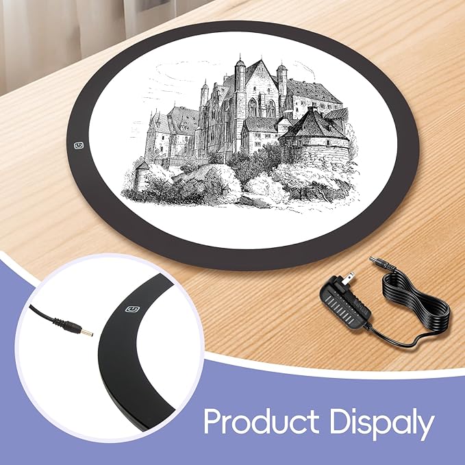 WaGlyndric Round LED Light Panel, Large Copy Light Tracing Box, 3 Levels Adjustable Brightness Light Table for Creative Exploration