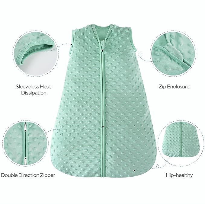 JELLYMONI Fleece Baby Sleep Sack 12-18 Months, 1.5 Tog Warm Winter Baby Wearable Blanket with Plush Dots and 2-Way Zipper, Cotton Toddler Sleep Sack