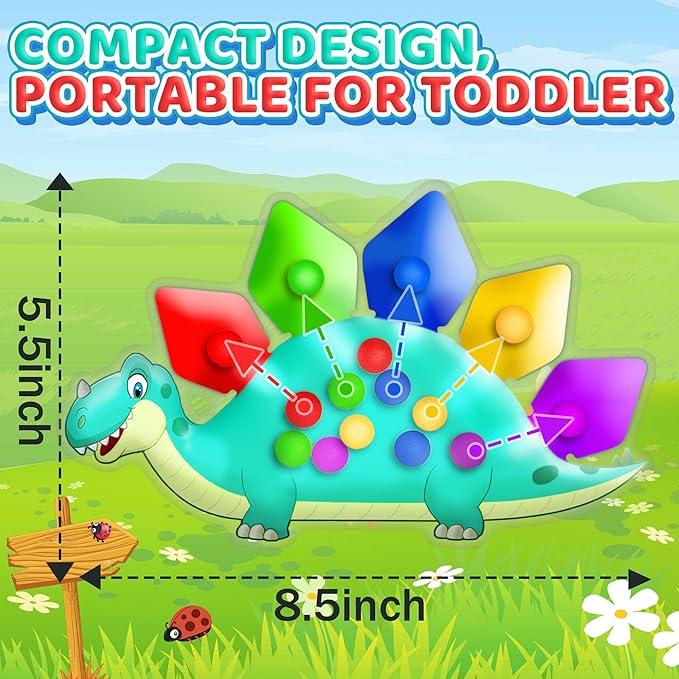 UIIOPJIOM 2PC Dinosaur Color Sorting Sensory Toys, Montessori Toys for Toddler Fine Motor Skill Game Learning Activities Quiet Calm Down Fidgets for Classroom Christmas Stocking Stuffers for Boy Girl