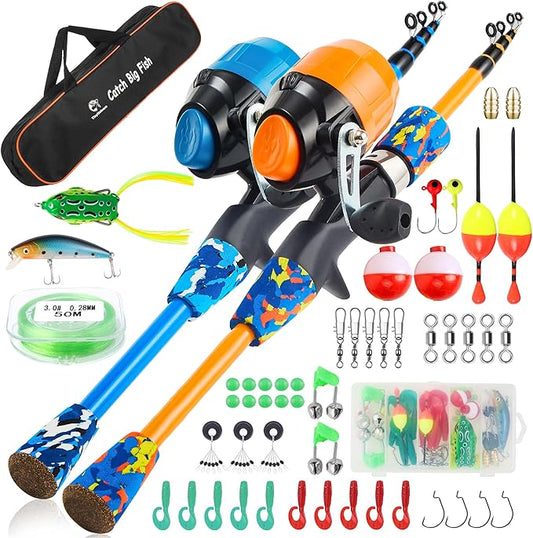 Kids Fishing Pole Kit Set，Portable Telescopic Fishing Rod and Reel Combo Full Kits for Boys, Girls, Beginner, Youth