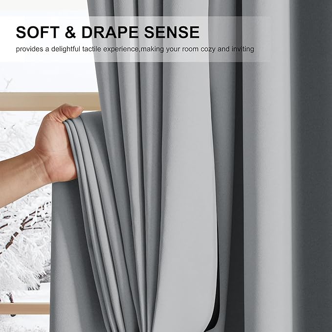 NICETOWN Plylux Blackout Curtains 84 inch Long 2 Panels for Bedroom, Grommet Thermal Insulated Room Darkening Curtains for Living Room Sliding Door Curtians for Patio Glass Door, 52 x 84, Dove Gray