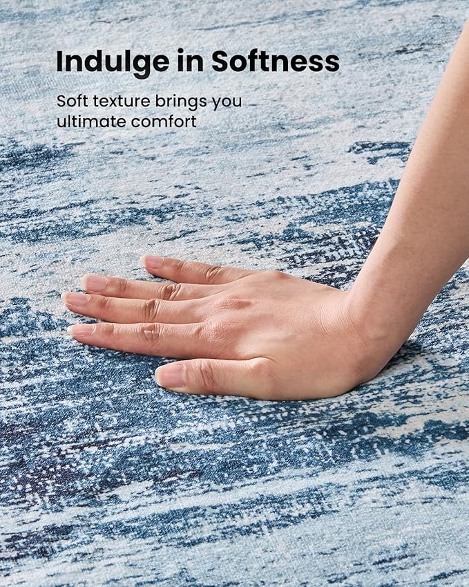 Amada 9x12 Large Area Rug, Modern Abstract Living Room Rug with Non-Slip Backing & Short Pile, Washable Rug with Abstract Pattern for Living Room, Bedroom and Dinning Room, Blue