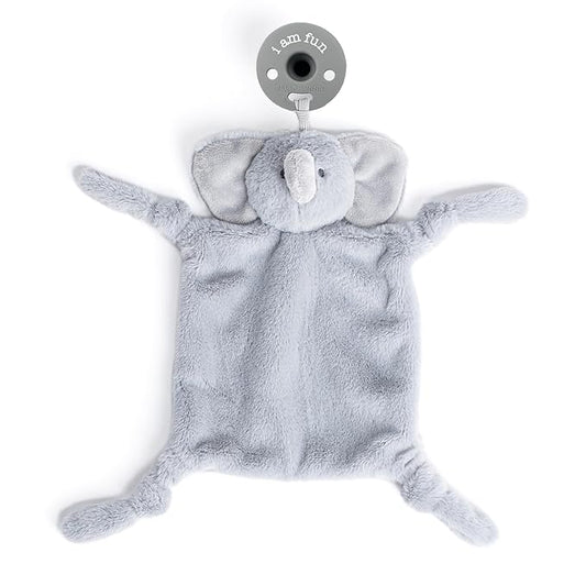 Pacifier Holder with Detachable Pacifier by Bella Tunno, Soft Animal Lovey Snuggle Toy Attaches to Teethers, Baby Gift for Newborn Boys and Girls, Babies 0+ Months, Elephant