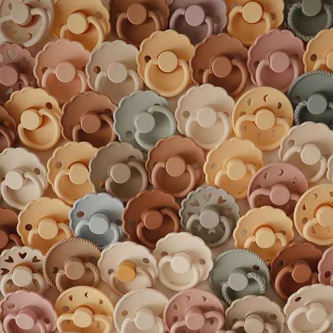 FRIGG Natural Rubber Baby Pacifier 6-Pack Cinnamon Charm | Made in Denmark | BPA-Free (6-18 Months)