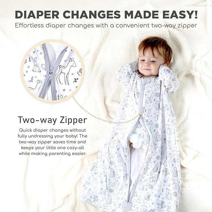 Mama Cheetah Baby Sleep Sack with Sleeves, 0.5 TOG Organic Cotton Wearable Blanket and Two-Way Zipper, Swaddle Transition Long Sleeve Sleeping Bag for Newborn Infant Toddler, 6-12 Months